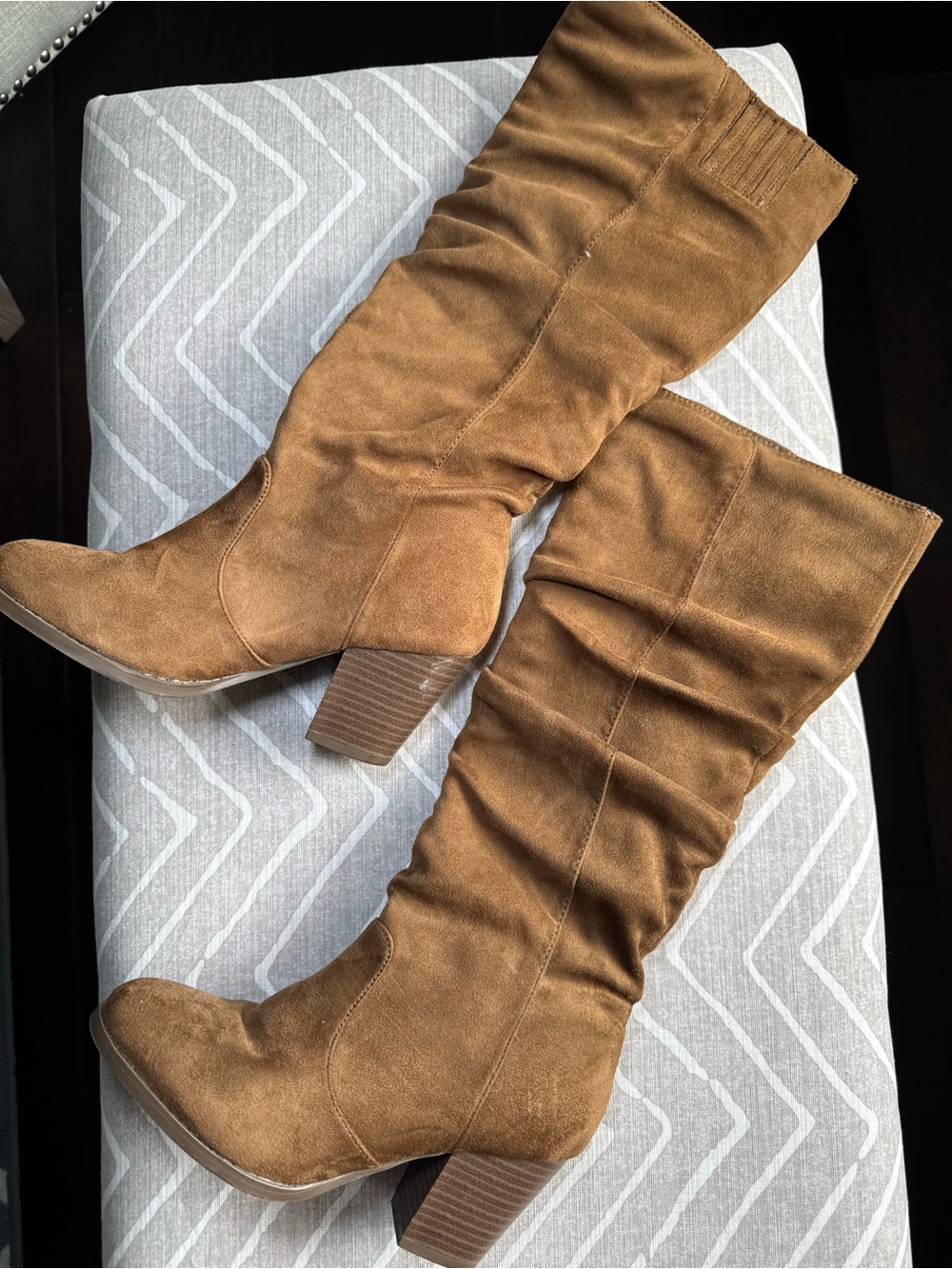 Qupid Tan Suede-Look Over-the-Knee Block Heel Boots